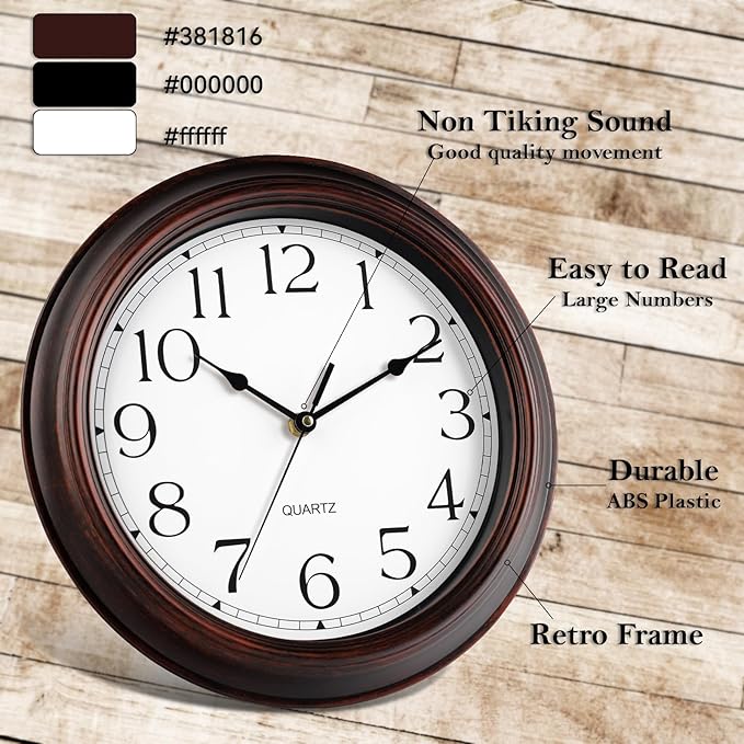 KECYET 12 Inch Wall Clocks Battery Operated Silent Non-Ticking Wall Clock Vintage Retro Rustic Style Decorative for Living Room Kitchen (Bronze)