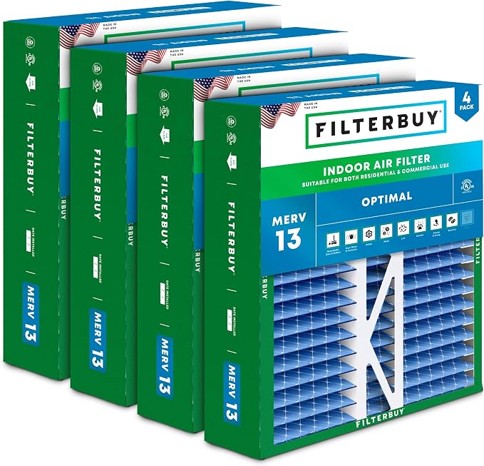 Filterbuy 16x22x5 Air Filter MERV 13 Optimal Smoke & Allergy Defense, Pleated