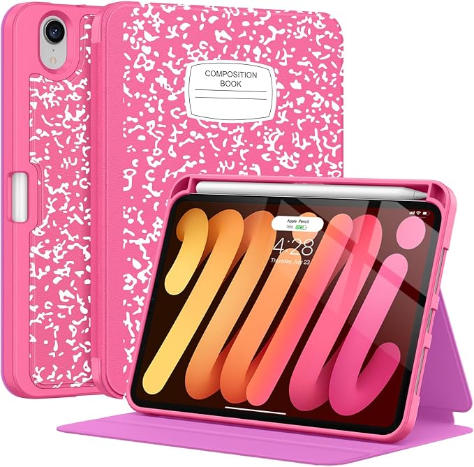 Case for iPad mini 7 (A17 Pro) 2024/Mini 6 2021 8.3-Book Black | Slim Lightweight Folio Stand Case Auto Wake/Sleep Soft TPU Back Cover with Pencil Holder for iPad mini 7th/6th Generation