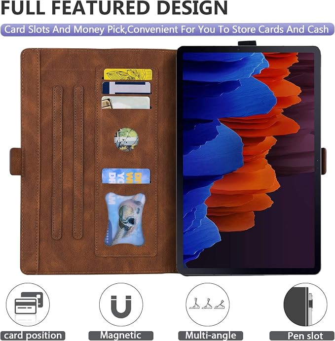 Dteck Wallet Case for Galaxy Tab S10+/S9+/S7 FE/S8+/S7 Plus 12.4 Tablet Premium PU Leather Folding Stand Auto Wake/Sleep Pen Holder Case with Hummingbirds