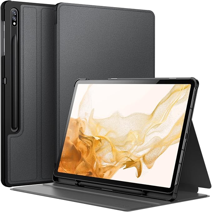 JETech Folio Case for Samsung Galaxy Tab S8 Plus/S7 FE/S7 Plus 12.4 Black | For 2022/2021/2020 Model Multi-Angle Stand Cover S Pen Holder Slim Protective Cover Auto Wake/Sleep