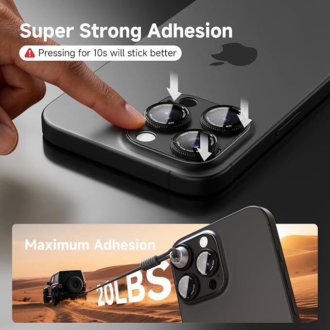 CACOE Metal Camera Lens Protector for iPhone 16Pro/16ProMax/14Pro/14ProMax | 9H Tempered Glass Aluminum Frame HD Clarity Scratch-Resistant Camera Screen Protector Cover Accessories Black