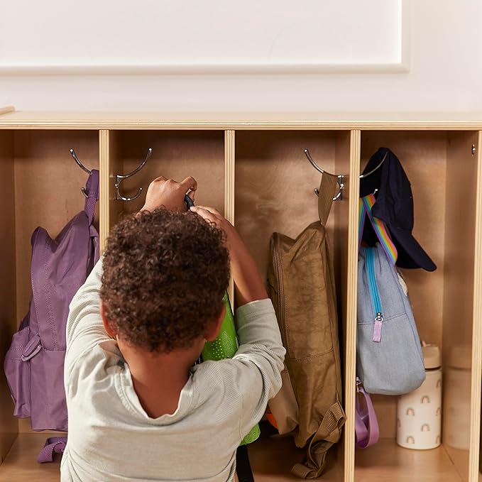 ECR4Kids 16-Section Coat Locker, Classroom Furniture, Natural