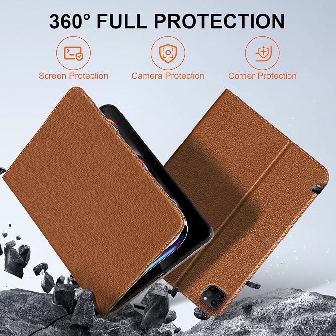 Leather Case for iPad Pro 13 (M4/M5) 2024/2025 Black | Premium Leather Business Folio Stand Cover Auto Wake/Sleep Multiple Viewing Angles