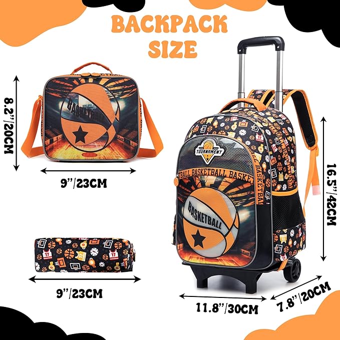 Kids Rolling Backpack for Boys Backpack with Wheels for School Backpacks for Boys Kids Bookbag for Primary Middle School with Lunch Box Set