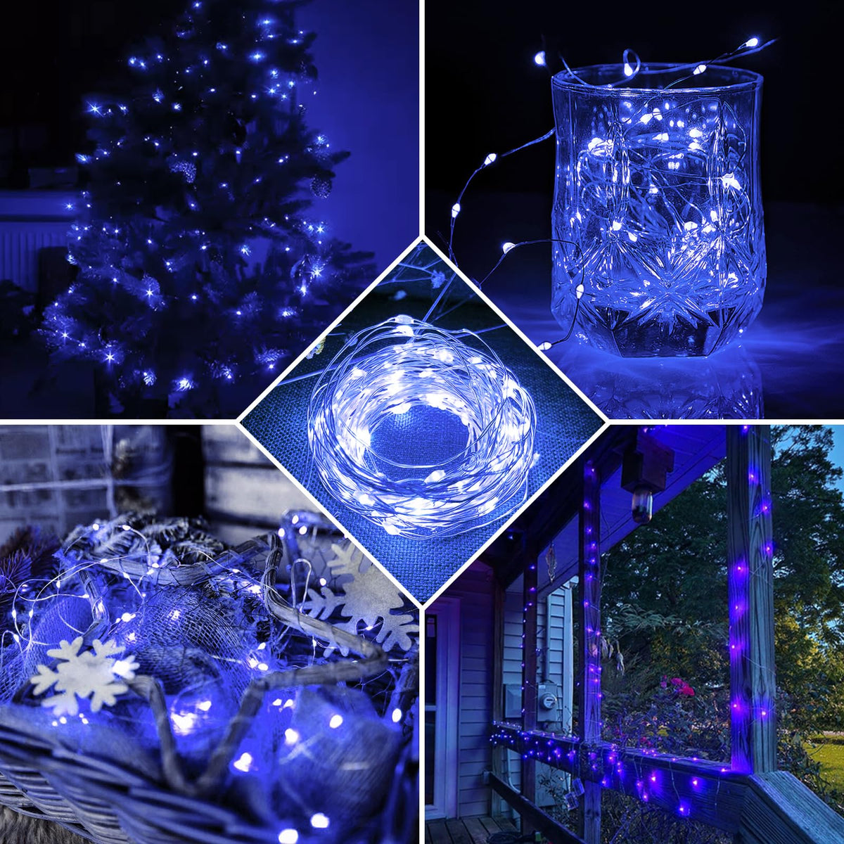 chzk 24 Pack Blue Fairy Lights 7Ft 20 LED Twinkle String Lights Battery Operated Waterproof Firefly Starry for Mason Jar Party Halloween Christmas Valentines Day (24, Blue)