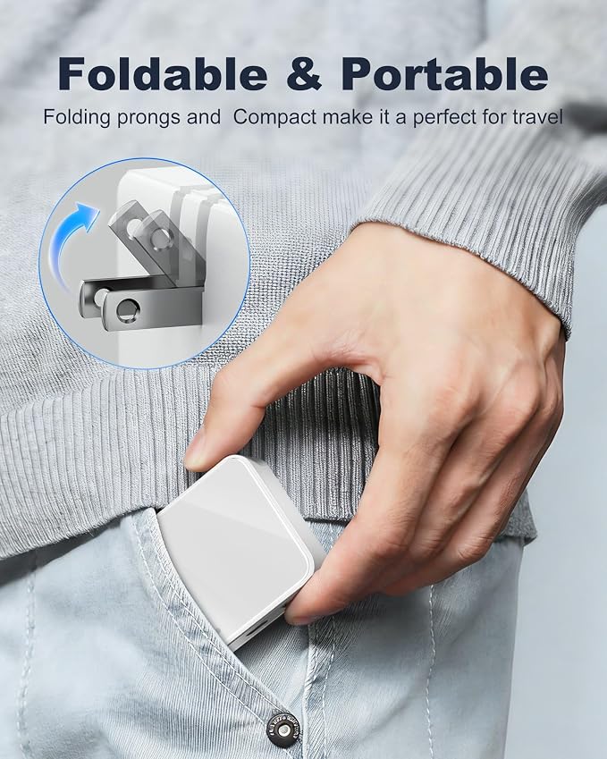 USB C Wall Charger Super Thin Flat USB Wall Plug with 4 Ports Fast Charging USB Plug Adapter with PD20W for Home and Travel (Blue)