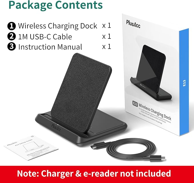 PlusAcc Wireless Charging Dock for Kindle Paperwhite Signature &amp Phones | Colorsoft Signature Edition Foldable Charger Stand Compatible with iPhone 15 Pro Max