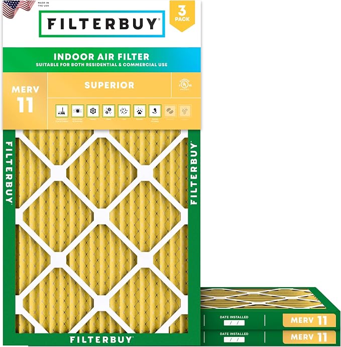 Filterbuy 13.5x29.5x1 Air Filter MERV 11 Superior Pet & Allergy Defense