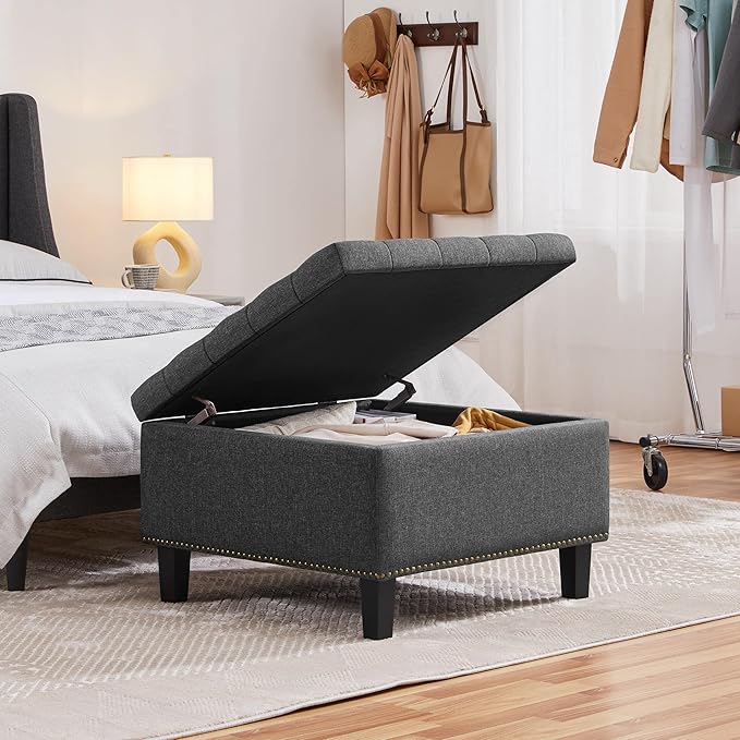 Yaheetech 28-inch Entryway Ottoman Bench with Storage, Multipurpose Foot Rest Sofa Stool in Dark Grey