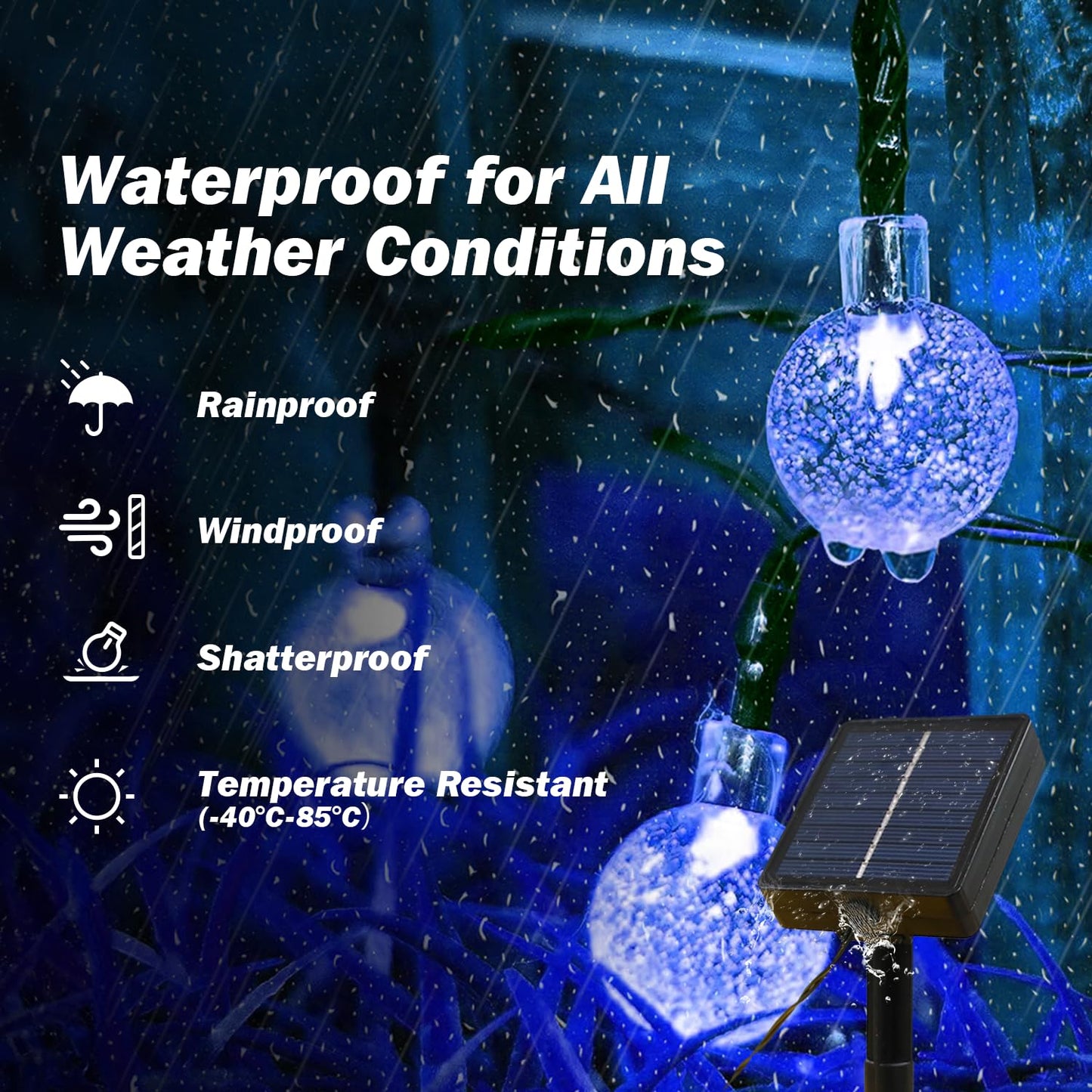 USOKYO Solar Lights Outdoor Waterproof, 2 Pack Total 120LED 72FT Solar String Lights for Outside with 8 Modes, Outdoor String Lights Crystal Globe Patio Lights for Garden Yard Party Decor (Bule)