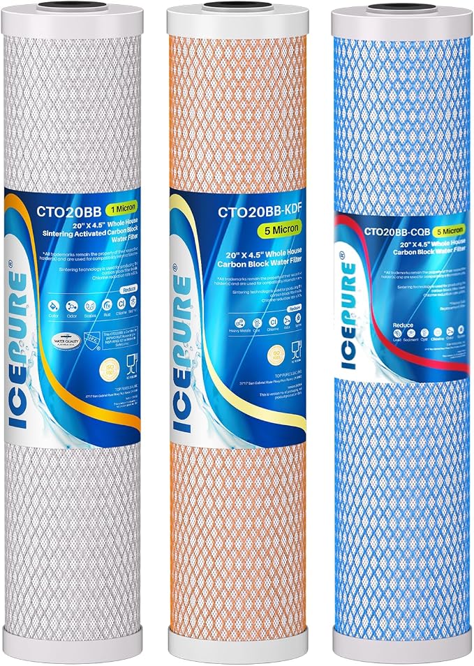 ICEPURE 4.5" x 20" Whole House CTO Carbon Water Filter, Activated Carbon Block