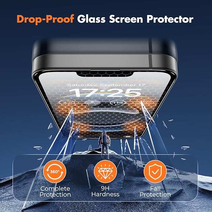 UNBREAKcable 3-Pack Screen Protector for iPhone 15 Double Shatterproof Tempered Glass [Easy Installation Frame] [99.99% HD Clear] [9H Hardness] [Full Coverage] [Case Friendly] for Apple 15 6.1 inch