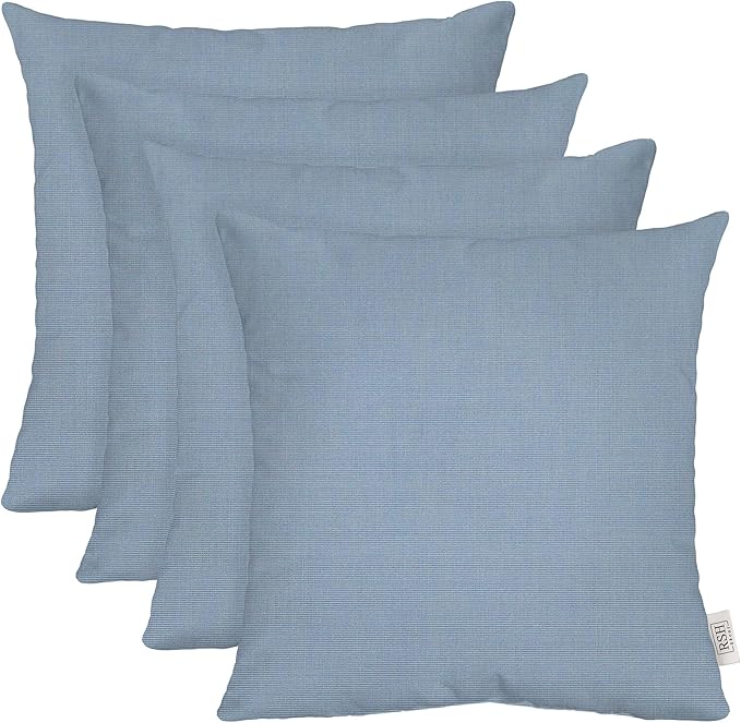 RSH DECOR: Sunbrella Square Throw Pillows Set of 4 | 17" x 17" | Water and Fade-Resistant Performance Fabric | Outdoor Pillow Covers with Down-Alternative Inserts | Canvas Air Blue