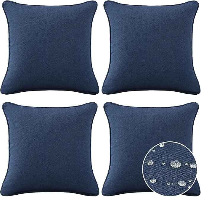 Sunbrella Decorative Outdoor Water Repellent Throw Pillows with Inserts, Set of 4, 16" x16" Pillows for Patio, Backyard, Bed, Couch, and Patio Furniture, Specrtum Indigo