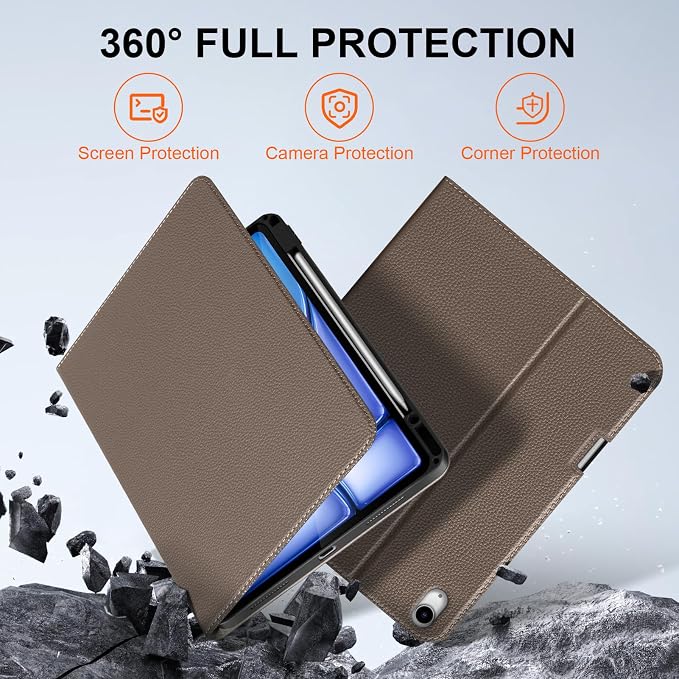 Leather Case for iPad Air 13 Inch M4/M3/M2 (2026/2025/2024) | Leather Protective Shockproof Smart CoverApple Pencil HolderAdjustable Stand - Auto Wake/SleepMultiple View AnglesBlack