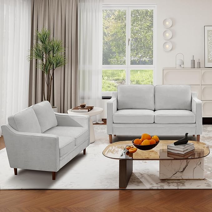 Kingfun 56" Chenille Sofa, Loveseat Couch, Mid Century Modern Love Seat Couches with Solid Wood Frame for Living Room & Bedroom, Silver Gray