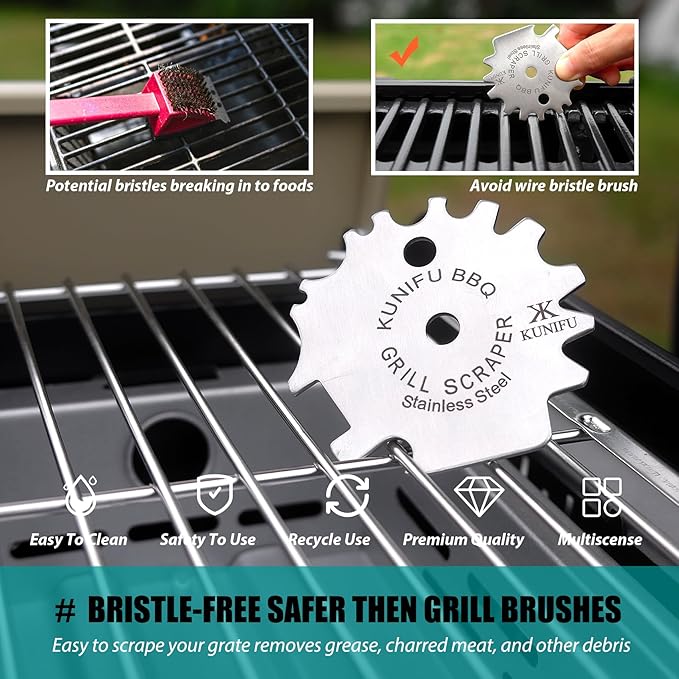 Stocking Stuffers, Ideal Gifts for Christmas, for Men, Dad, Husband, Boyfriend, Fathers Day, KUNIFU BBQ Grill Scraper, Gifts Box Sets 2PACK