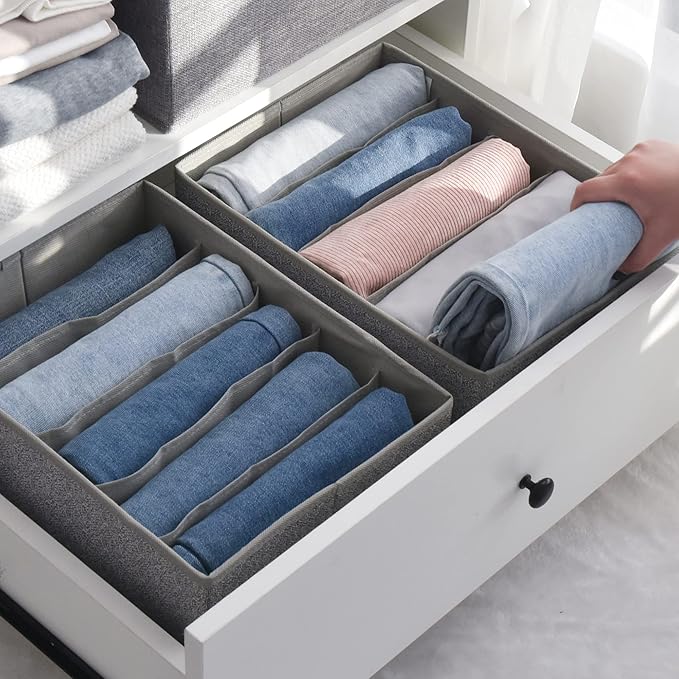 GRANNY SAYS Pants Jeans Organizer for Closet, Wardrobe Clothes Organizer, Clothes Drawer Organizers, Clothing Storage for Tshirts, Pants, Sweaters, Gray, 4-Pack