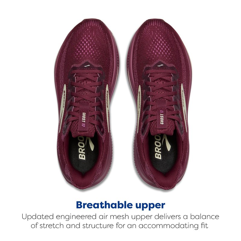 Brooks Women’s Ghost 17 Neutral Running Shoe - Burgundy/Pink/Green - 7 Medium