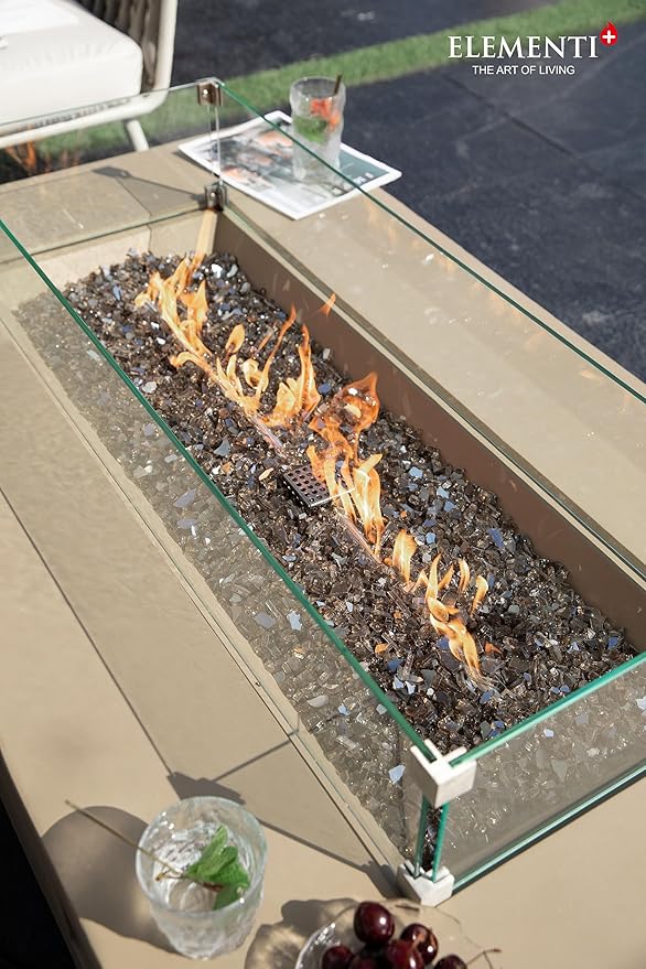 Elementi+ | Bundle Colorado Gas Fire Pit Cast Concrete 56" Rectangular Fire Table | Electronic Ignition | Canvas Cover, Fire Glass and Burner Lid Included | Sunlight Yellow | Natural Gas