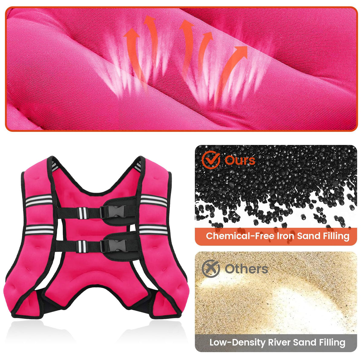 Poudee Weighted Vest, 20LB Weight Vest for Men Women, Body Weight Vests Adjustable with Reflective Stripe for Strength Training, Running, Training Workout, Jogging, Walking - 20LB, PINK