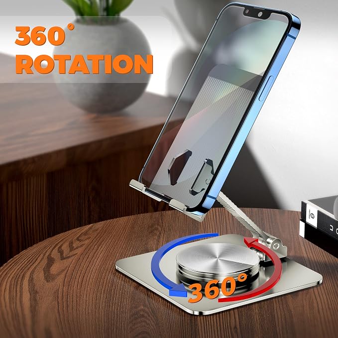 360 Rotatable Foldable Phone Stand for DeskFully Adjustable Desktop Phone Holder Cradle Dock Compatible with iPhone 17 16 15 14 13 12 11 Pro MaxTabletsAll Phones(Black)