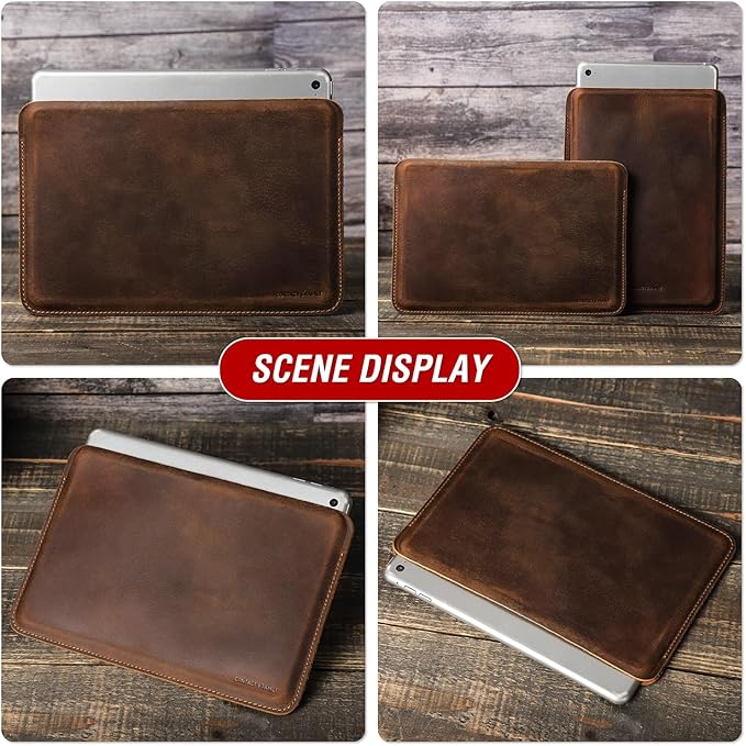 Top Grain Leather 12.9 Tablet Sleeve Slim Protector Vintage Design Fully Handmade Compatible with 12.9 iPad Pro 3/4/5/6 Gen Fits A2233 A2069 A2378 A2379 A2461 A2462 Coffee 12.9 Inch