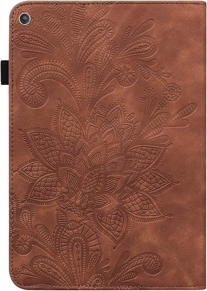 for Kindle Fire HD 8 Case 8th/7th/6th Generation (2016/2017/2018) with Stand/Pencil Holder/Pockets [Auto Wake/Sleep] Magnetic Smart Embossed Floral PU Leather Shockproof Cover Brown Flower