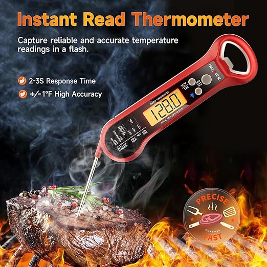 ZupTep Meat Thermometer Digital – Instant Read Food Thermometer for Cooking with Long Probe and Backlit Display, Fast Accurate Temperature for Grill, BBQ, Smoker, Candy, Kitchen Essentials