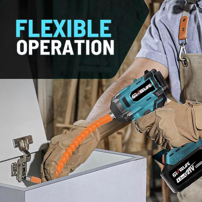 GEVEELIFE 450N.m/332Ft-lbs Brushless Impact Wrench,1/2" Cordless Impact Gun with 4.0Ah Battery & 4 Sockets, Electric Impact Driver for Car/DIY Furniture/Lawn Mower/blue (450N)