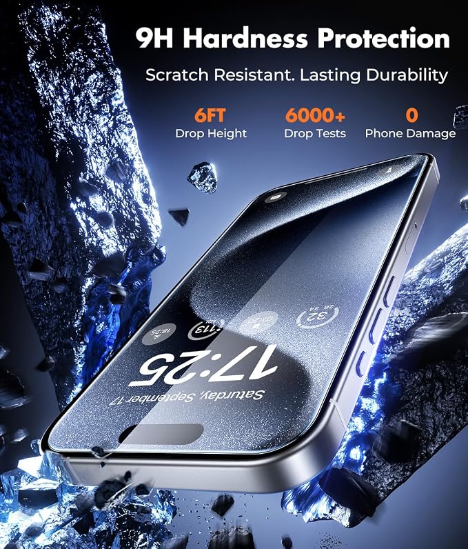 UNBREAKcable iPhone 15 Screen Protector 3-Pack Upgraded Dual-Tempered Glass + 3 Camera Lens Protectors Military-Grade 9H Hardness HD Clarity Anti-Fingerprint Case Friendly 6.1 Inch | Upgraded Du