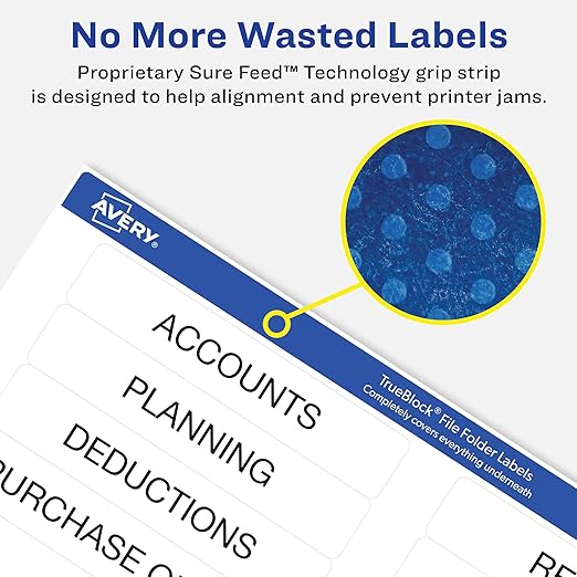 Avery TrueBlock File Folder Labels, 2/3" x 3-7/16", White, 5 Packs, 7,500 Printable Labels Total (5366)