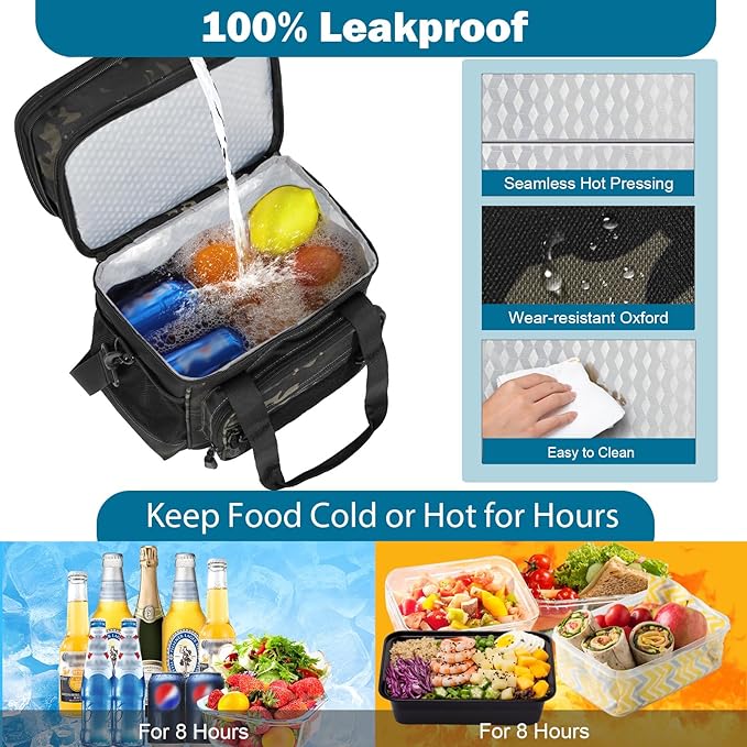 GLENKEY Double Deck Insulated Lunch Box, Expandable Xlarge Lunch Bag Leakproof Cooler Bag Lunch Pail for Men Women Adults Work Shifts Travel Daytrip,22L,Black-Camo