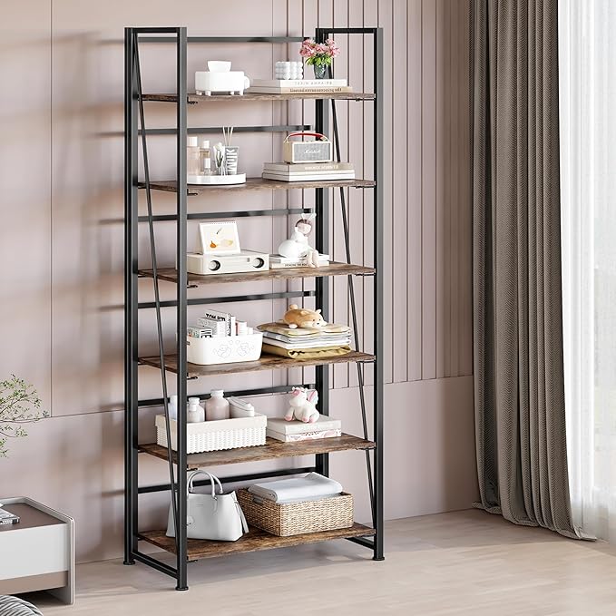 BHG Vintage Multifunctional Folding Bookshelf, No-Assembly Plant Stand Storage Rack Shelves for Home Office