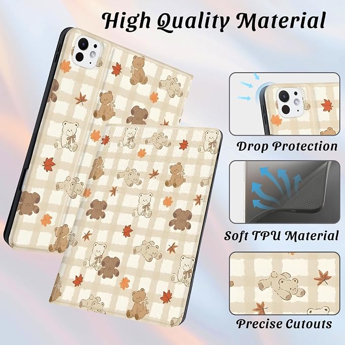 Cute Maple Bear Case for 10.2 iPad 2019/2020/2021(7th/8th/9th Gen) with Pencil Holder Auto Wake/Sleep Leather Soft TPU Back Cover for Women Girls