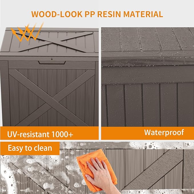 Vixzen 32 Gallon Resin Deck Box - Lockable Outdoor Storage for Patio Cushions, Garden Tools, Pool Supplies，Grey