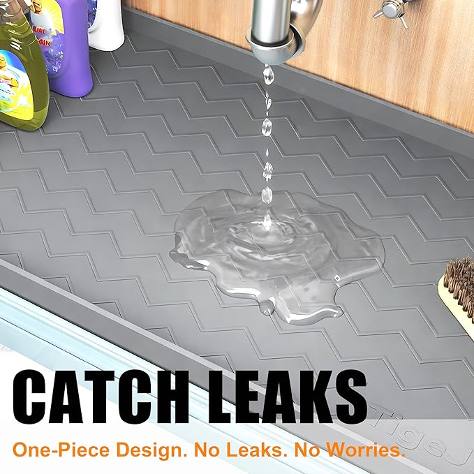 TigeJoy 25" x 22" Under Sink Mats for Kitchen Waterproof, Leak-Proof Silicone Mat Sink Protector and Cabinet Liner, Kitchen Essentials Organizer and Storage, Boot or Shoe Tray, Pet Feeding Mat
