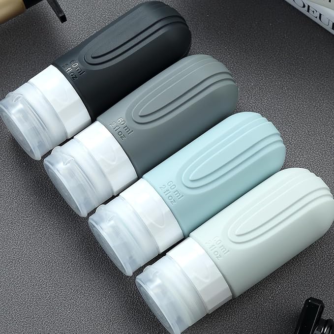 Travel Bottles for Toiletries, Tsa Approved 2oz Travel size Bottles, BPA Free Leak Proof Travels Toiletry Containers, Traveler Accessories with Toiletry Bag for Shampoo Liquid (4 Pack)