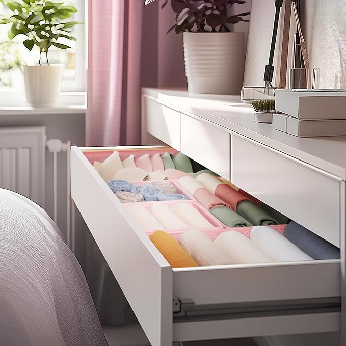 Criusia Drawer Organizer Clothes, 21 Pack Dresser Organizer for Baby Clothes, Underwear, Sock - Foldable Closet Organization and Storage Dividers Bins for Nursery, Bedroom (Pink)