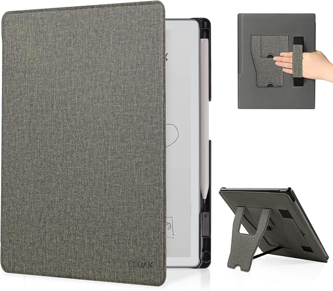CoBak Stand Case for Remarkable 2 Paper Tablet 2020 10.3 with Hand Strap | Lightweight and Hard Back Shell Protective Book Folio Cover with 2 Kickstand Stand Angles and Pen Holder Features Black