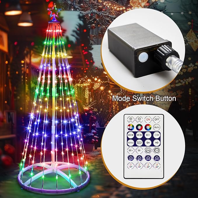2 Pack 7FT Christmas LED Cone Tree Lights 24 Modes Color Changing with Timer Foldable Lighted Trees Waterproof Outdoor String Lights Holiday Decor for Christmas New Year Xmas Decorations