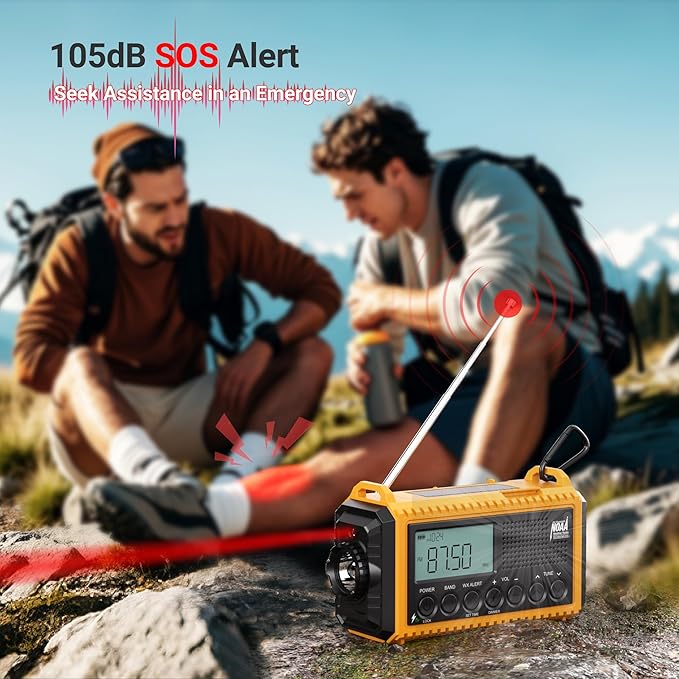 Mesqool 12000 Emergency Radio, Auto Digital Weather Radio NOAA/AM/FM/SW Battery Backup Crank with Flashlight Phone Charger, Portable Solar Powered Radio Backlit LCD Display, SOS