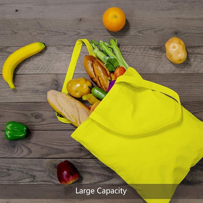 TOPDesign 12-Pack Economical 16"x15" Yellow Cotton Tote Bag, Lightweight Medium Reusable Grocery Shopping Cloth Bags, Suitable for DIY, Advertising, Promotion, Gift, Activity