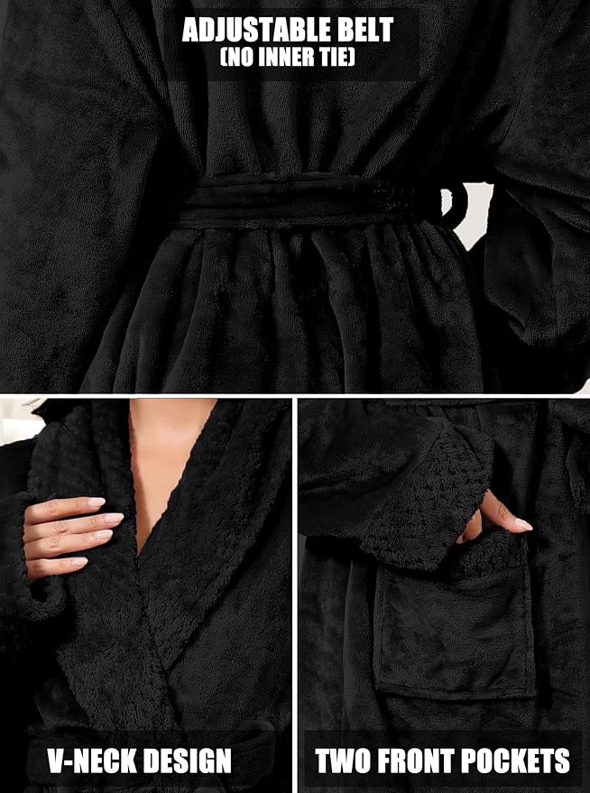 Hellomamma Long Bath Robe for Womens Plush Soft Fleece Bathrobes Nightgown Ladies Pajamas Sleepwear Housecoat