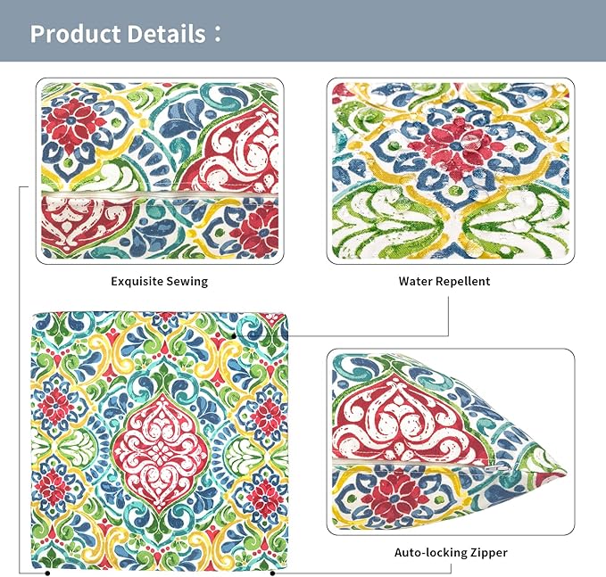 Outdoor Pillow Covers for Patio Furniture 20x20 Inch, Decorative Patio Throw Pillow Covers Set of 2, Modern Square Cushion Cases for Porch Garden Home Office,Damask Red