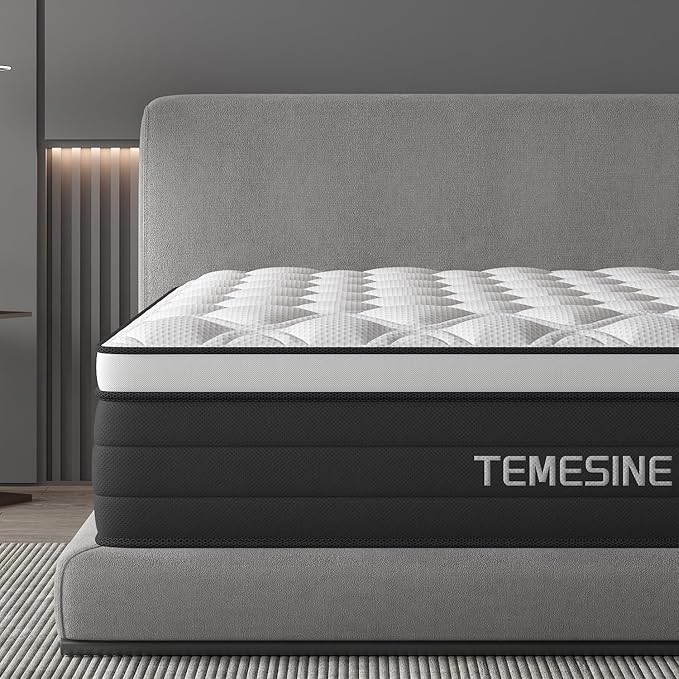 Twin Mattress, 14 Inch Hybrid Mattress in a Box with Individual Pocket Spring, Gel Memory Foam and Euro Top, Medium Firm Feel with Motion Isolation, Pressure Relief, Edge Support, Twin Size Black