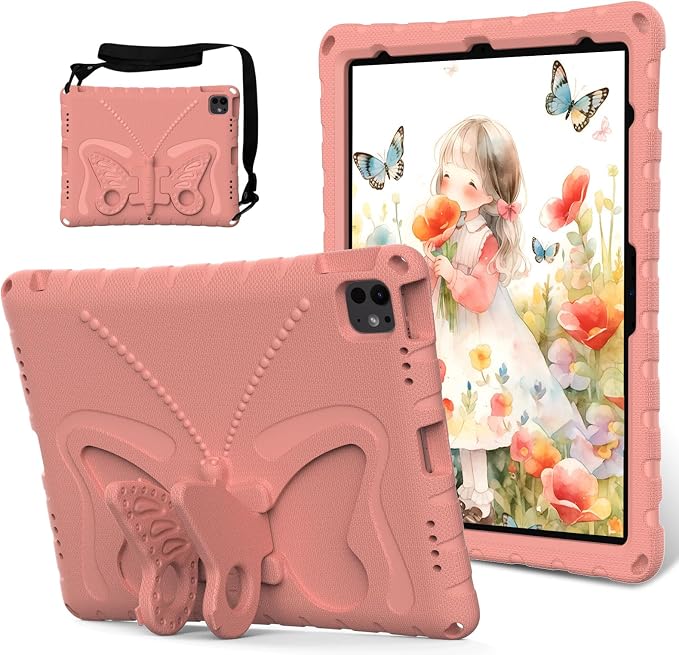 Kids Case for iPad Air 13 (2026/2025/2024) M4/M3/M2 &amp iPad Pro 13 2024 &amp iPad Pro 12.9 Cover 6th/5th/4th/3rd Gen (2022/2021/2020/2018) DIY Figures EVA Rubber Handle Stand Shockproof Bumper