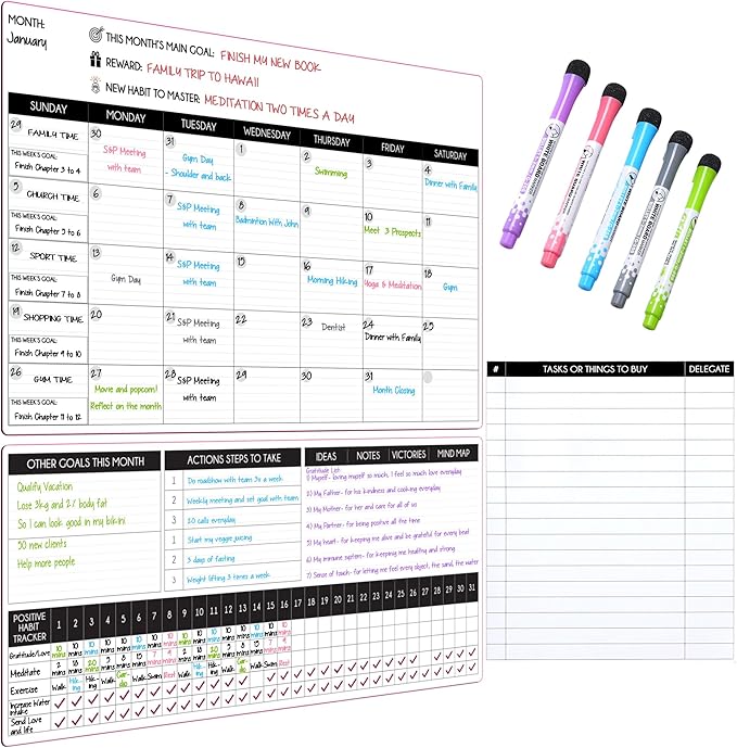 Magnetic Calendar for Refrigerator – 17"x10.5" & 17"x7" + 8"x10" Monthly Fridge Calendar Magnet - Monday Start | Dry Erase Whiteboard Family Planner & Schedule Board | Include 5 Markers & Eraser