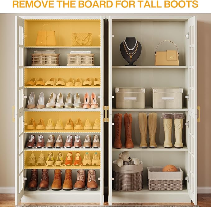 Tribesigns Tall Shoe Cabinet Set of 2, 8-Tier Shoe Storage with Adjustable Shelves, Modern Shoe Organizer Shoe Rack Cabinet for Entryway, Hallway, Closet, Living Room, White
